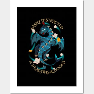 Easily Distracted By Dragons And Books Nerd Dragon Posters and Art